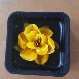 Vintage rose yellow brooch pin, enamel